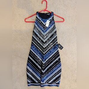 Express Black and Blue Sequin Mini Dress